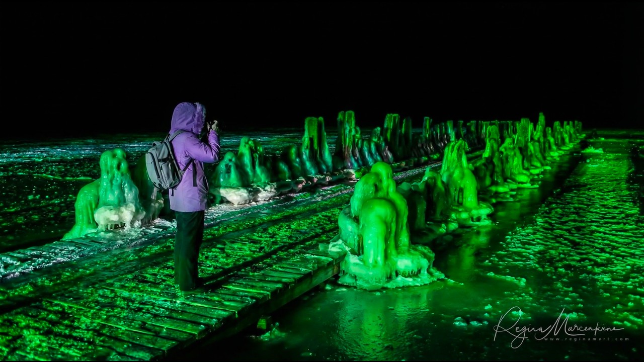 Three Frozen Lakes & Sea Light Art  Winter Walk