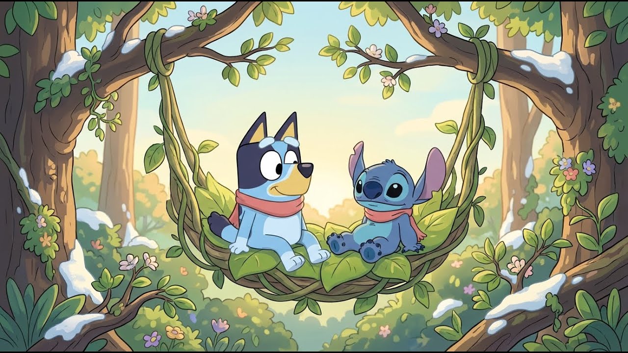 Stitch & Bluey Peaceful Winter Forest Swing ❄️🌿 Cozy Nature Lofi Beats to Study ☕ Soft Green Focus