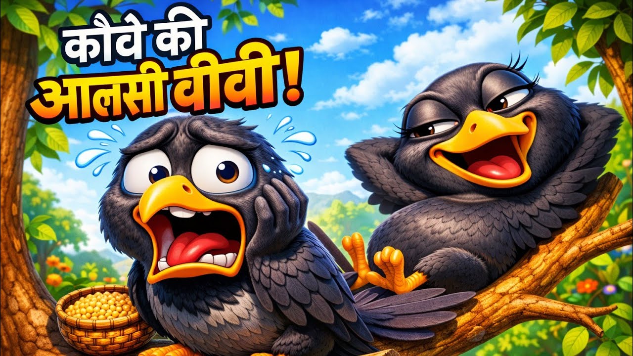 आलसी बीवी और मेहनती कौआ 😅 |  Bird Story | Hindi Moral Story | 