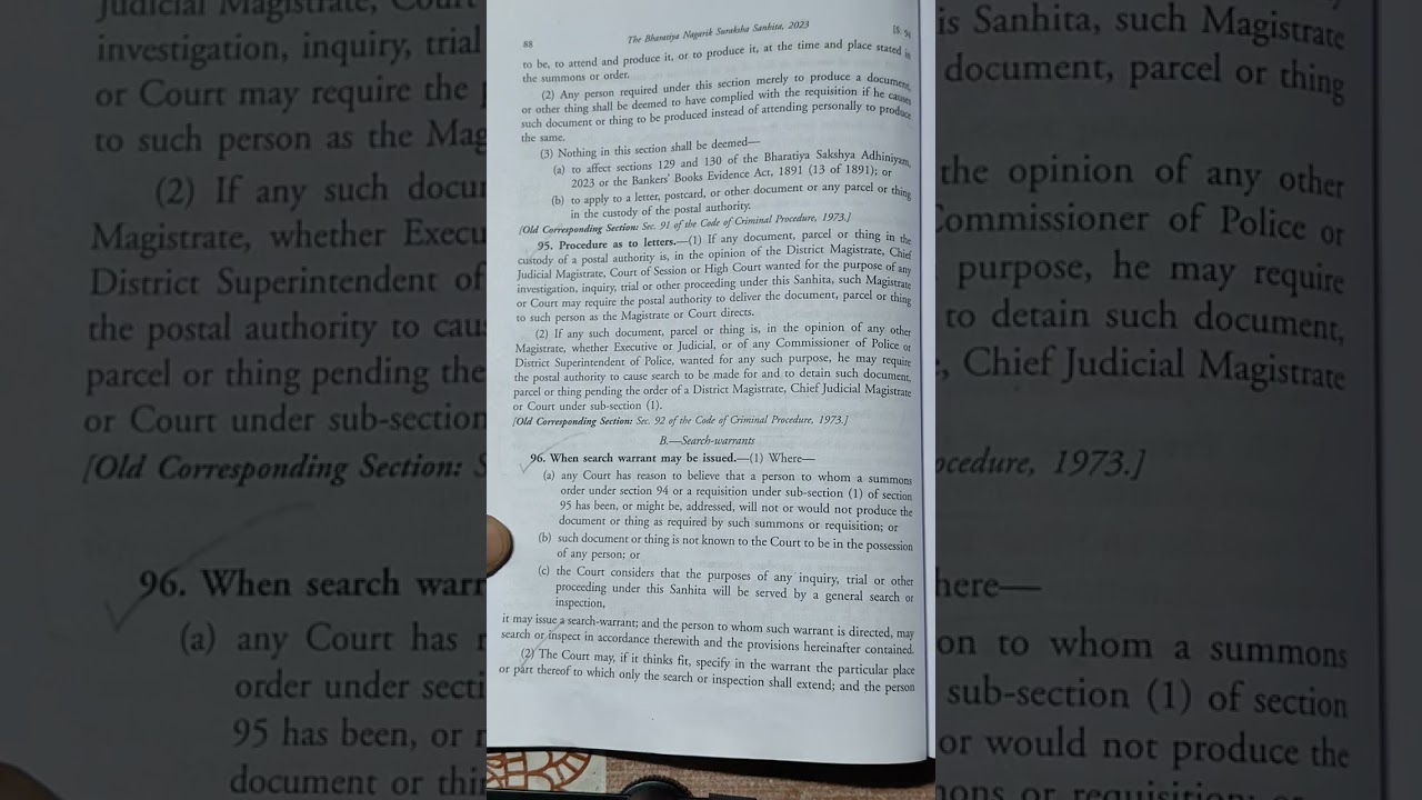 Section 94 and 95 of BNSS 2023. Bare act language simplified 