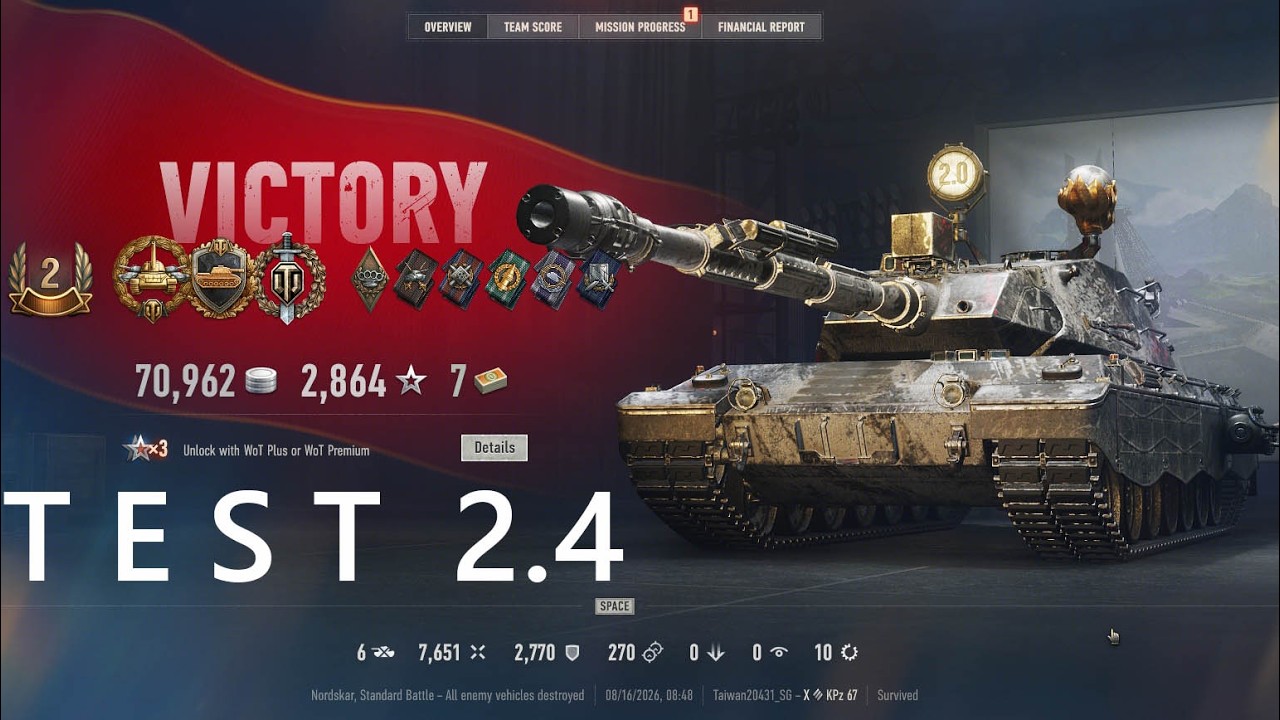 WOT 2.4 TEST {Germany X} [2] (Exp : 1432) Kampfpanzer 67 : DMG 7651 & block 2770 & TOP GUN