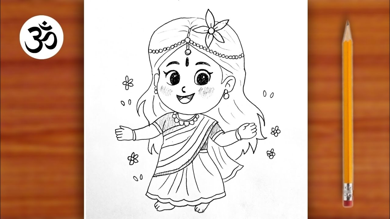 How to draw cute radha rani || beautiful lord radha rani face drawing || chitra