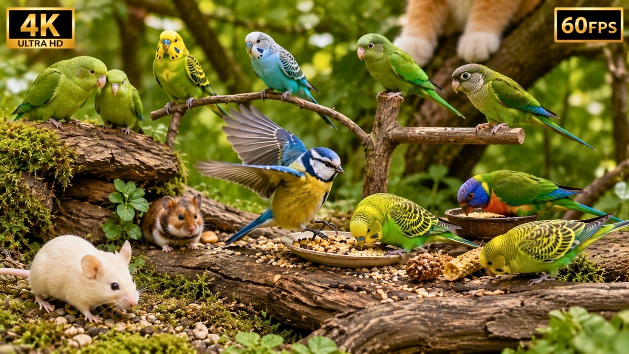 Cat TV 🐦 Birds Gather Around the Pebble Garden | Mouse Trail Cat TV 3 Hours 4K Ultra HD 60FPS