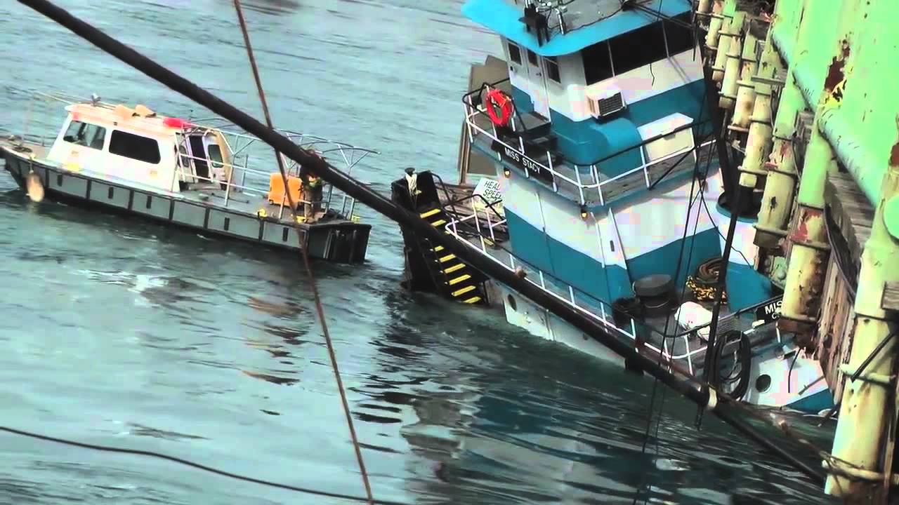Tug Boat becomes pinned under Bridge