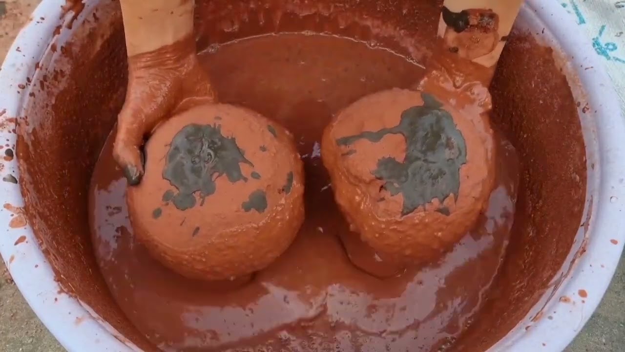 Soft Red Clay Crumbling Creamy Dipping ASMR 
