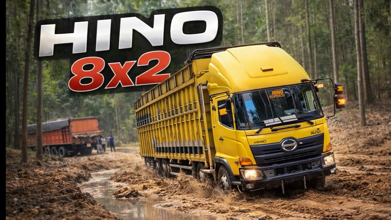 Truk hino 8x2 saja tak mampu berbuat banyak,sangking dalamnya lumpur