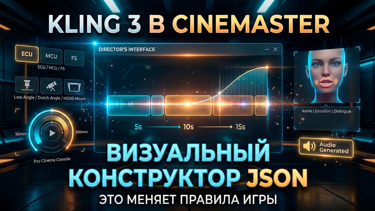 Управляем Kling 3 как профи! Визуальный конструктор JSON для Kling 3! Обзор нового модуля CineMaster