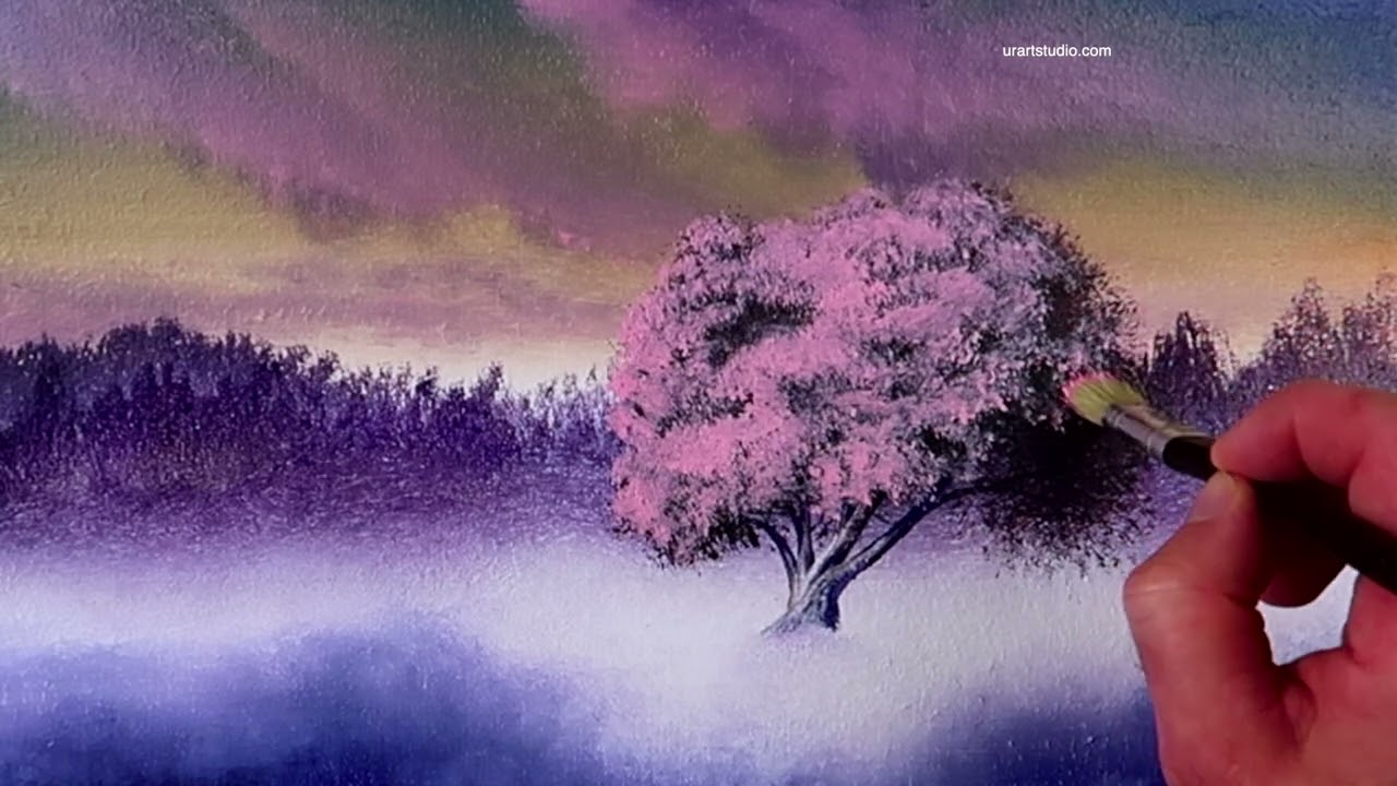 Tree in the Fog | Easy acrylic step by step painting techniques