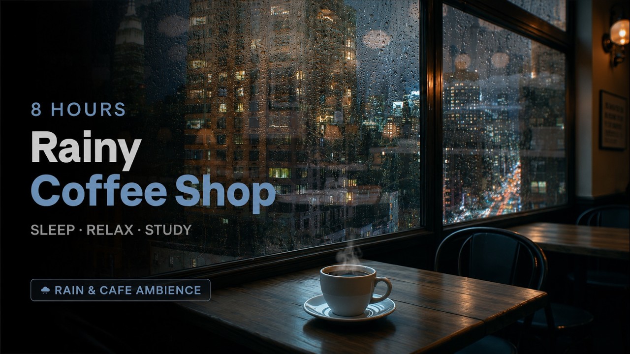Rain Sounds for Sleep (8 Hours) | Rain on Window at Cozy Coffee Shop