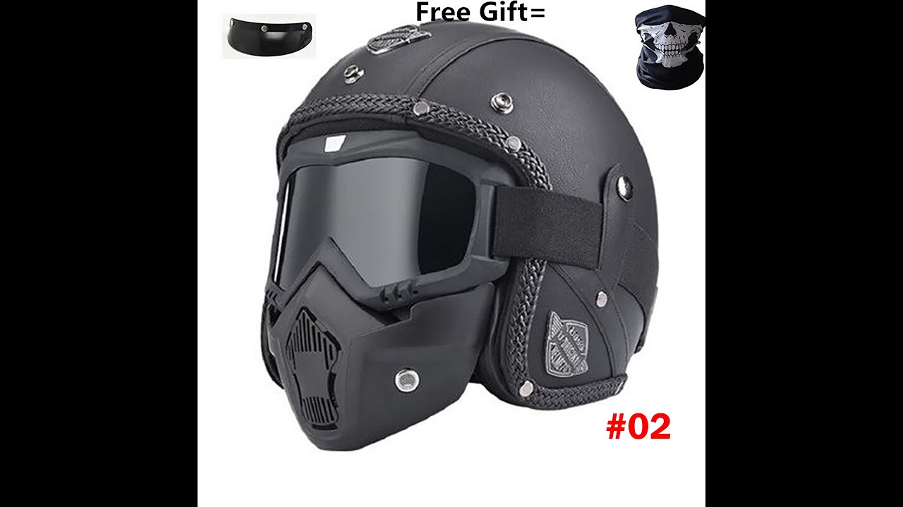 Retro Vintage Helmet Motorcycle Open Face DOT approved visor PU leather Casco Moto Helmet Motocross