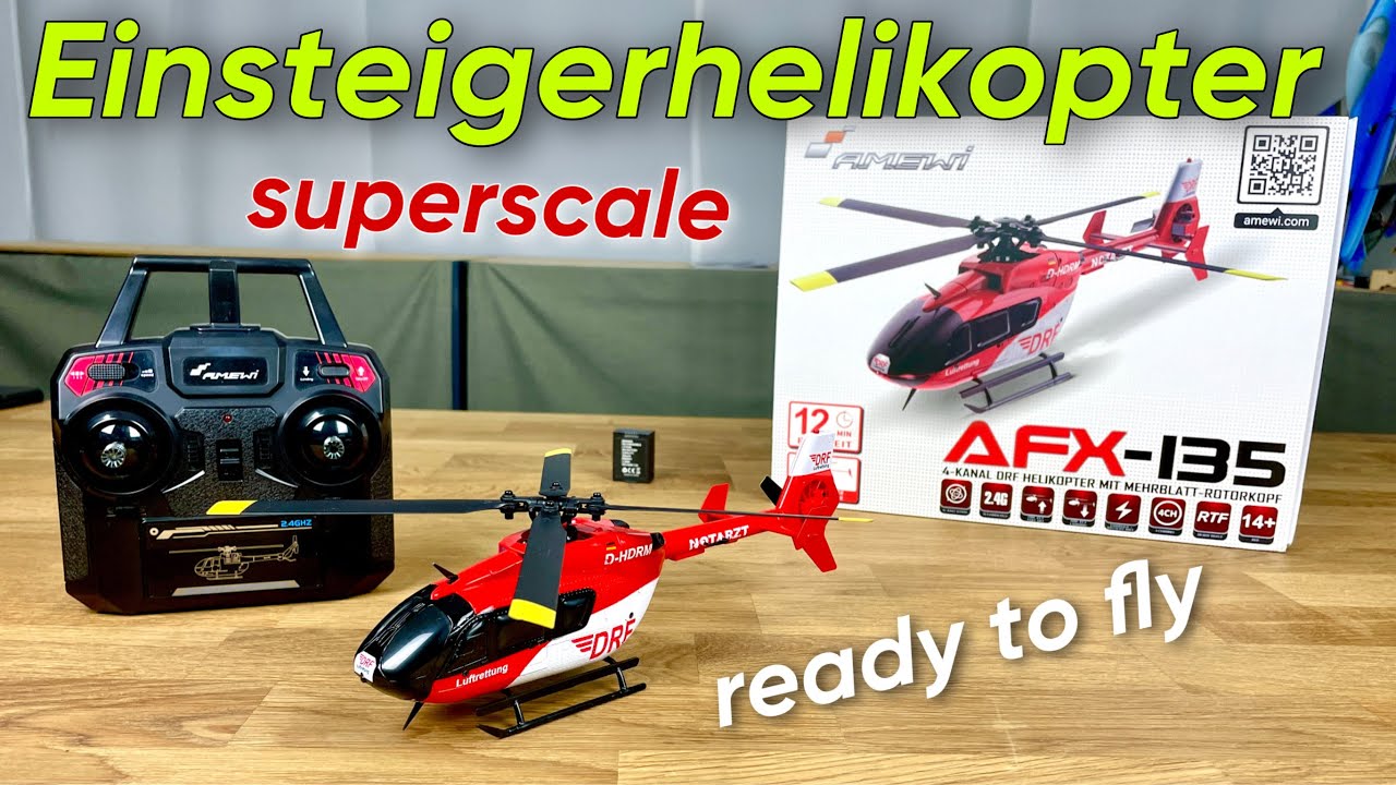 Scale RC Einsteigerhelikopter AMEWI AFX-135 Elektro RTF mit Autostart- & Landefunktion | Full Review