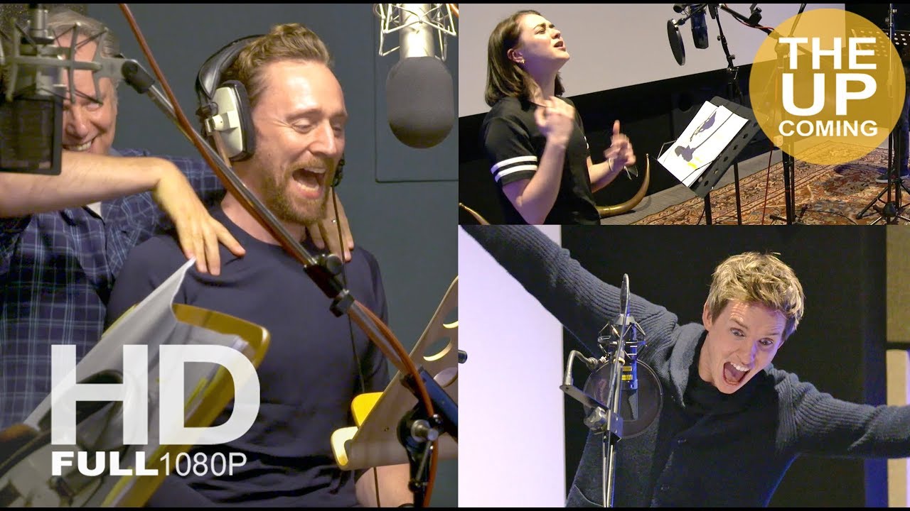 Tom Hiddleston, Eddie Redmayne, Maisie Williams recording Early Man voices – behind the scenes