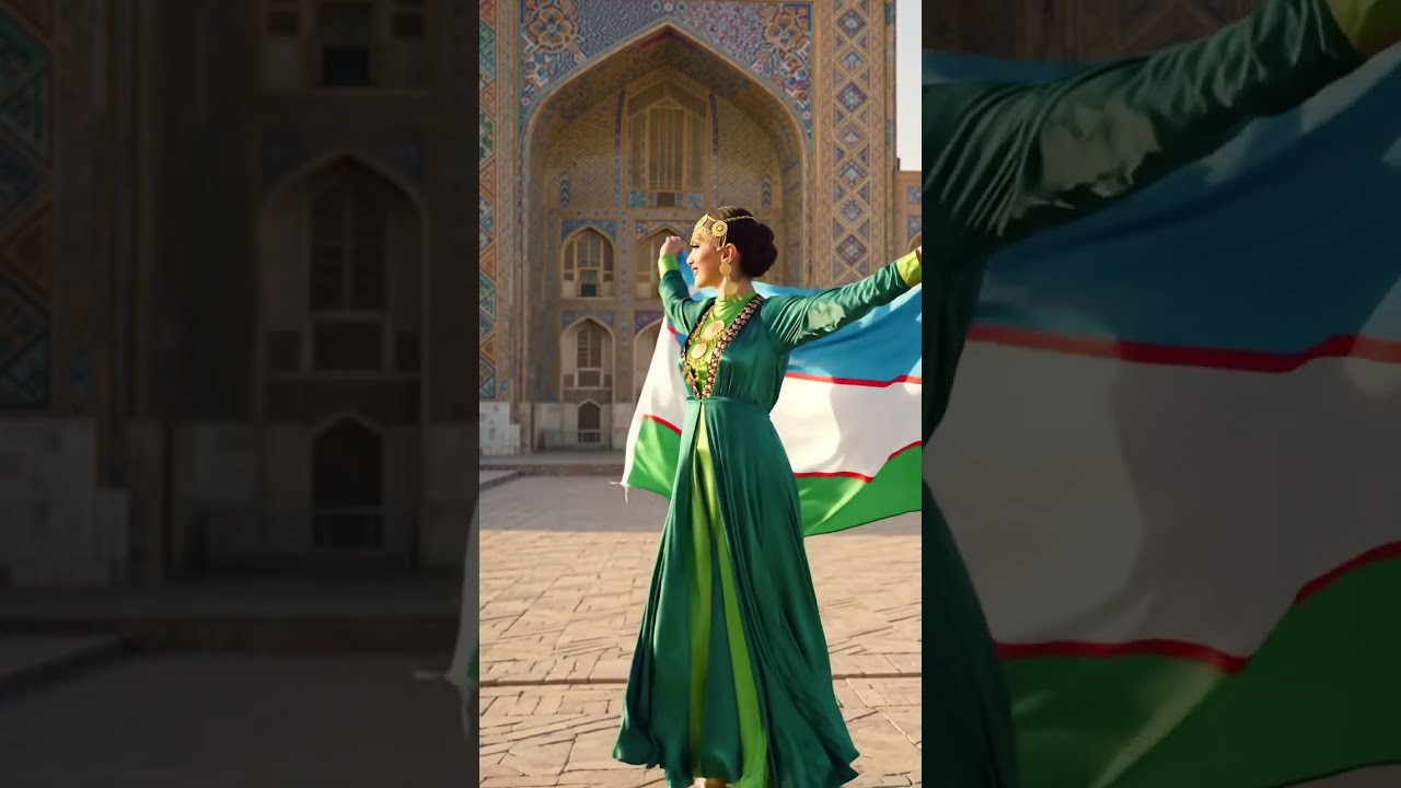 Uzbek Pride & Beauty: Unfurling the Flag at Registan Square 🇺🇿✨