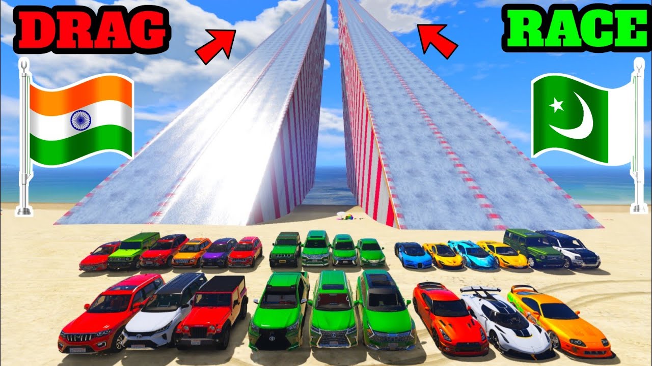 GTA 5 INDIA VS PAKISTAN VS SUPER CARS EXTREME SNOW CLIMBING DRAG RACE | GTA V GAMEPLAY