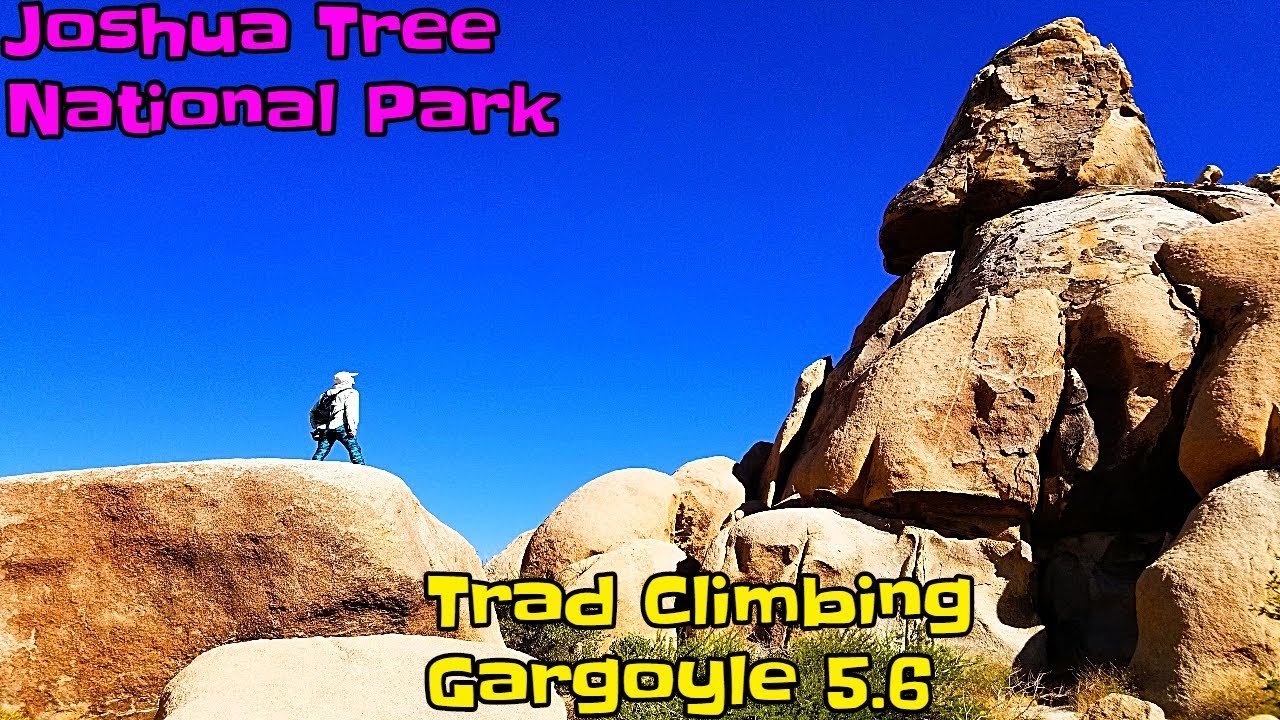 Trad climbing Gargoyle 5.6 in Joshua Tree National Park