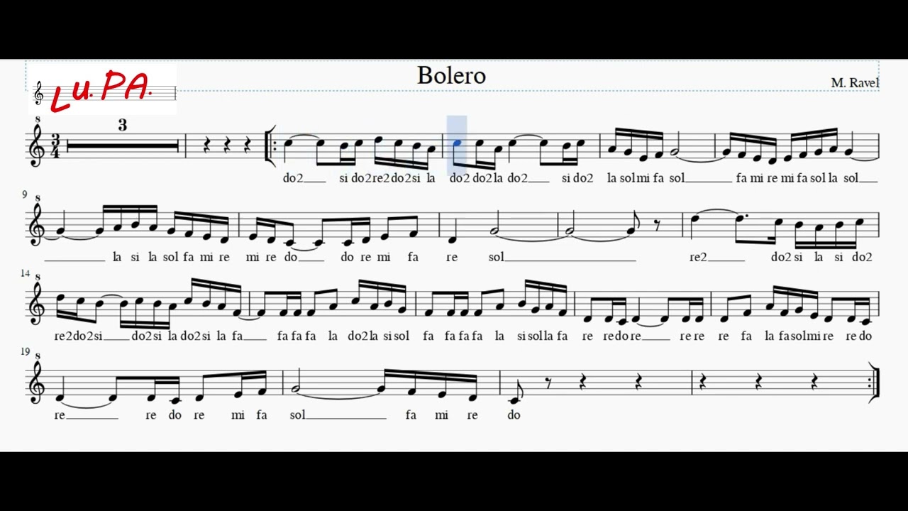 Bolero (M. Ravel) - Flauto - Note - Spartito - Karaoke - Recorder -Instrumental