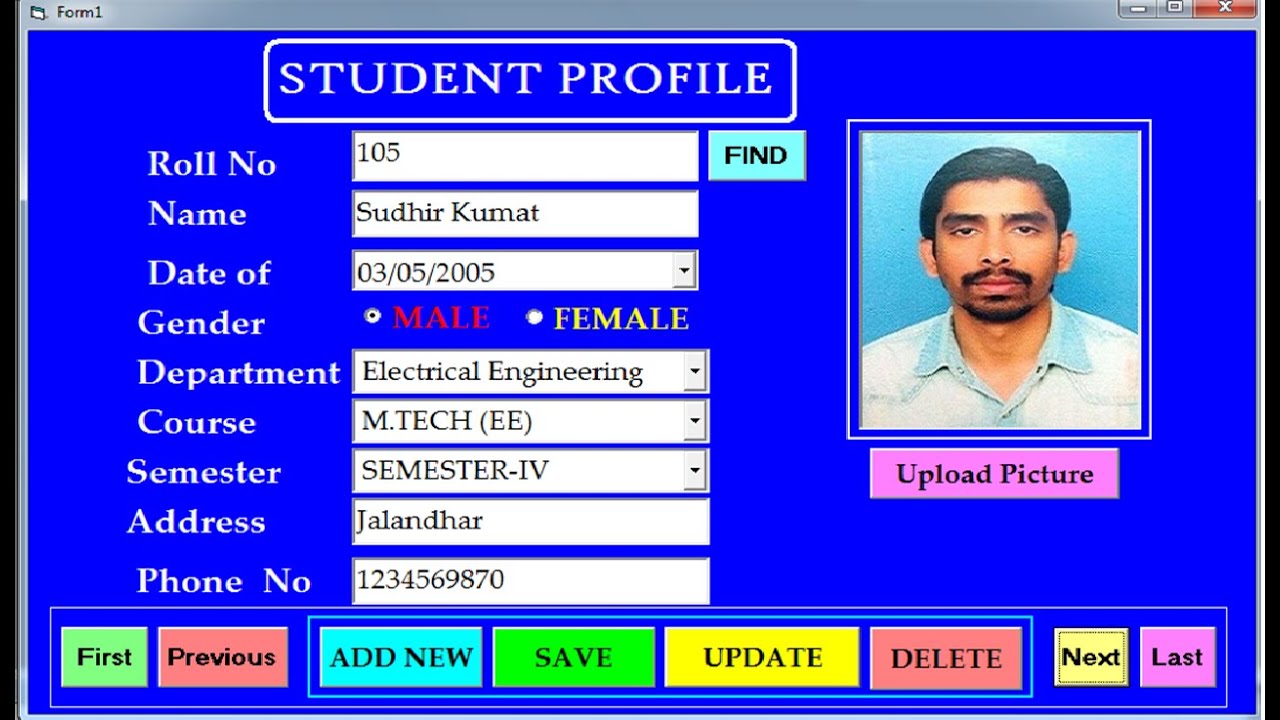Create Save Update Delete and Search Student Profile Using Visual Basic 6.0 and Ms Access database