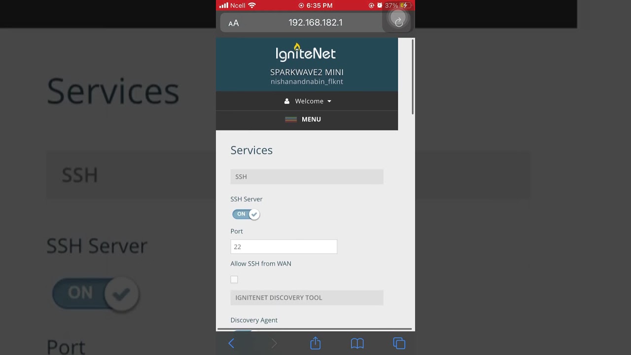 IgniteNet Spark Web 2 Free Worldlink WiFi router accessed