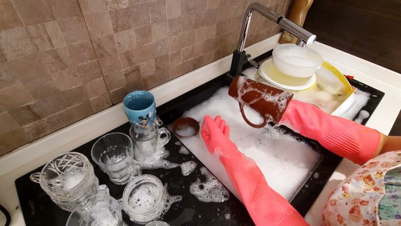 ASMR:Gloves:Washing The Dishes By Hand:cleaning motivation:no talking