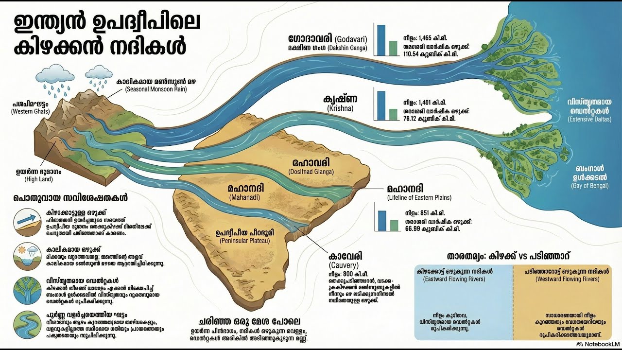 Major East Flowing River Systems   ദക്ഷിണേന്ത്യയിലെ മഹാനദികൾ