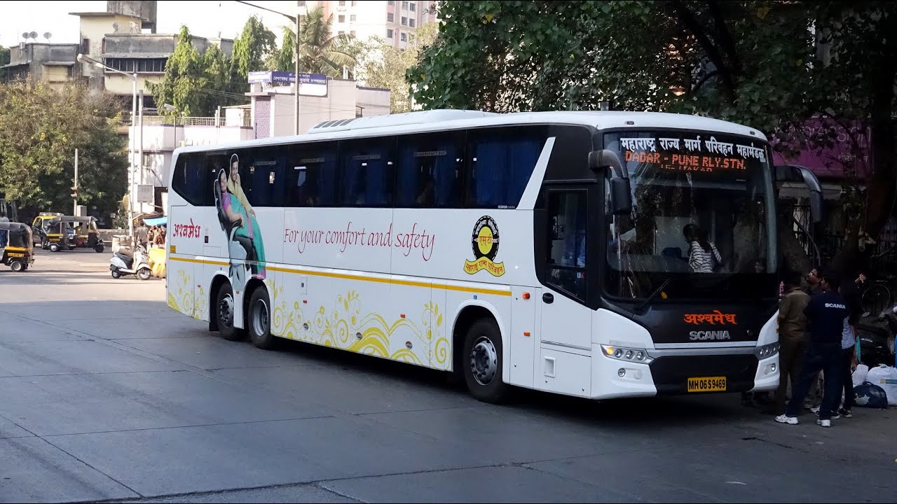 Grand Arrival & Departure of Brand New Multi Axle Scania Bus of M.S.R.T.C at Chembur, Mumbai