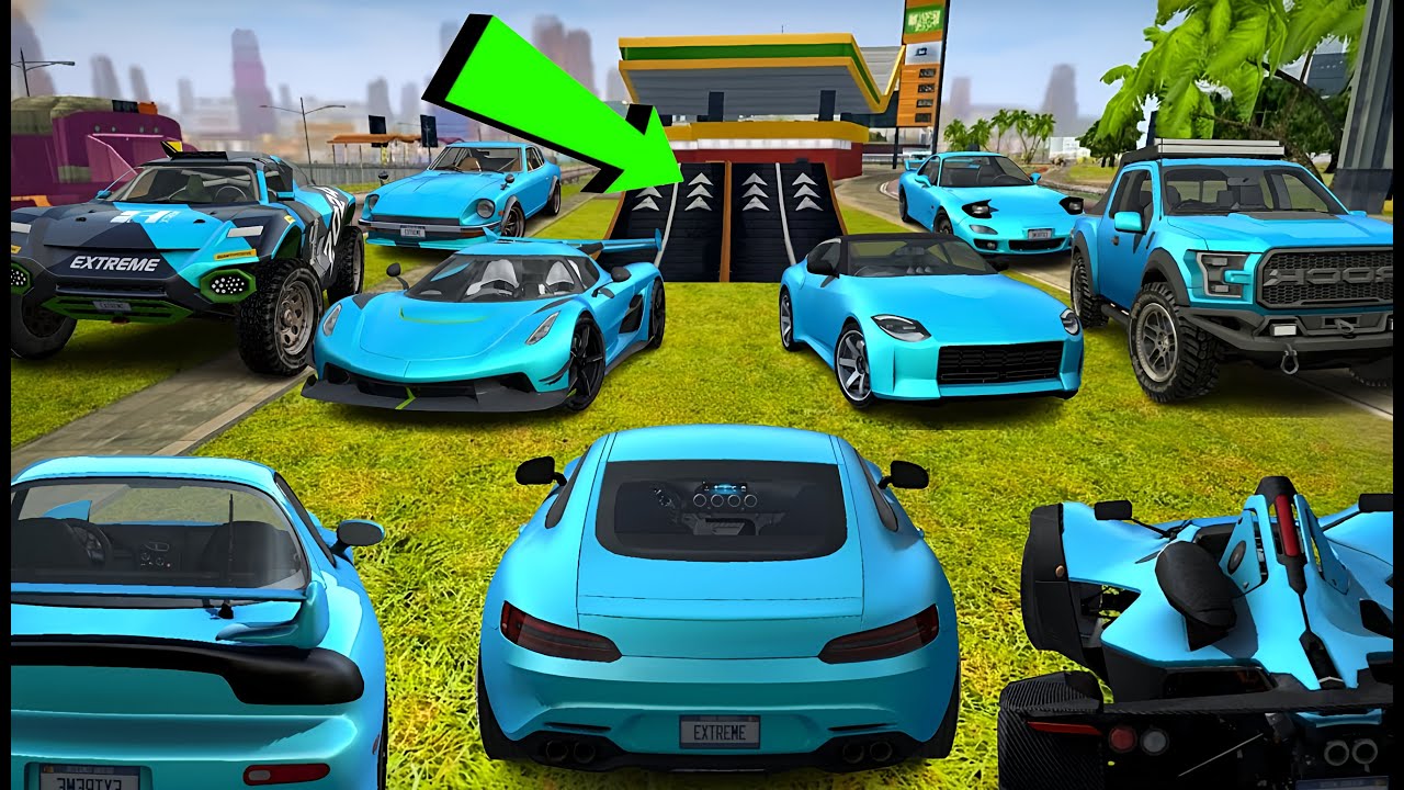All Blue Cars Stunts Through Ramp 1 Challenge // Extreme Car  Driving Simulator // Cars Gameplay