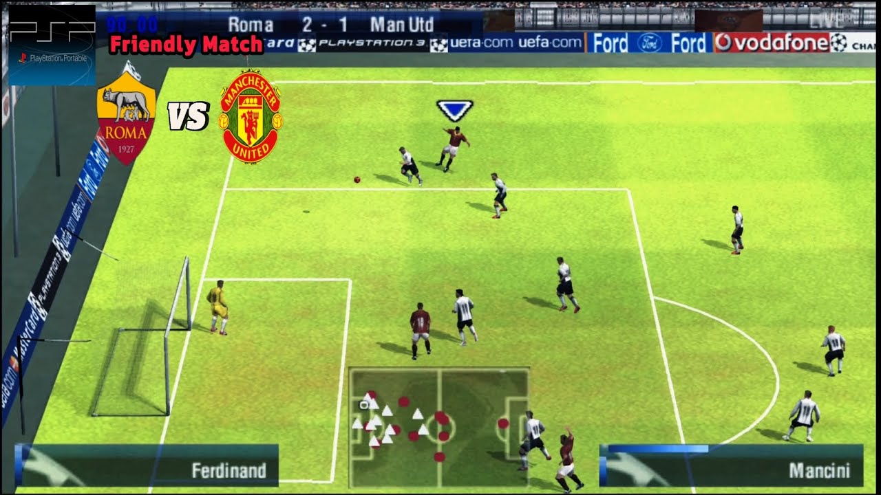 Товарищеский матч «Рома» против «Манчестер Юнайтед» — геймплей на PSP в HD-качестве (PPSSPP)