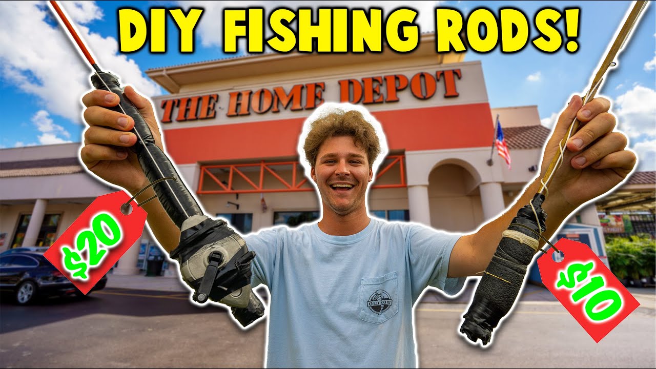 DIY HOME DEPOT FISHING ROD CHALLENGE!!