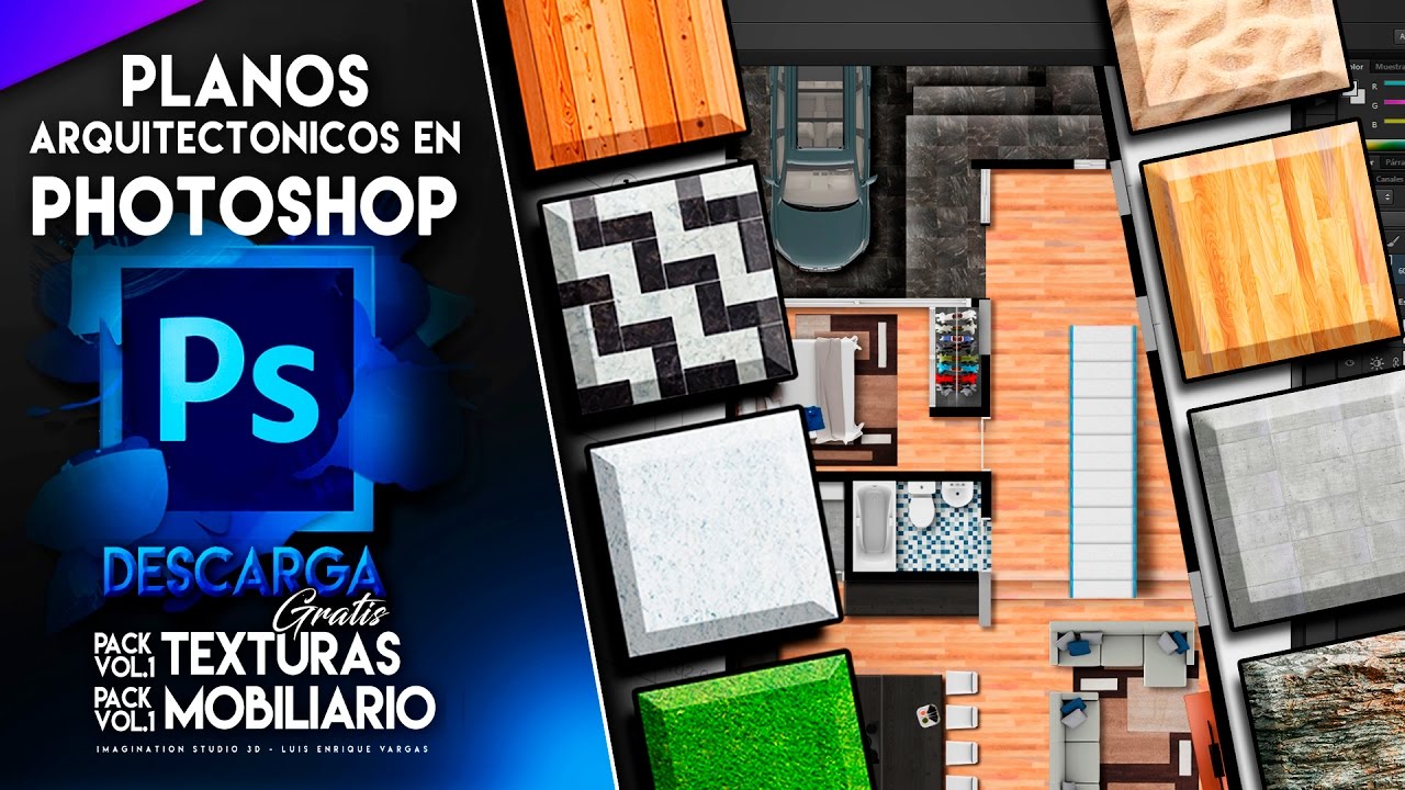 Planta arquitectonica con Photoshop | Descargar Texturas y Mobiliario