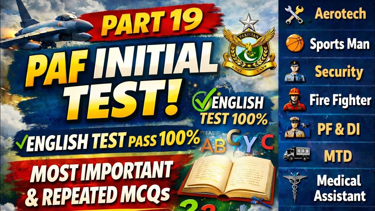 Part 19 | PAF Initial Test English Preparation 2026 | Most Important & Repeated MCQs