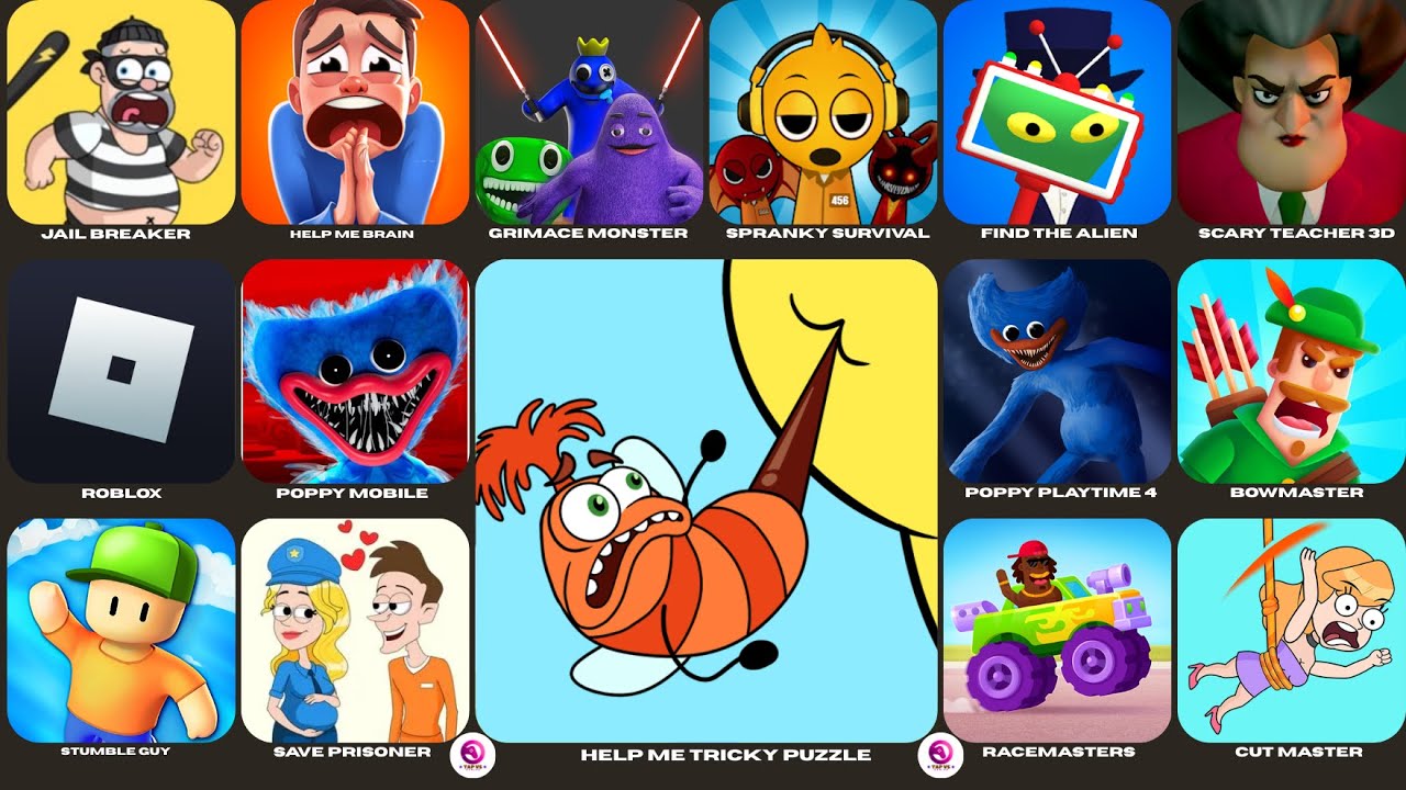 Help Me Tricky Puzzle,Jail Breaker,Grimace Monster Scary Survival,Roblox,Hide In The Backroom