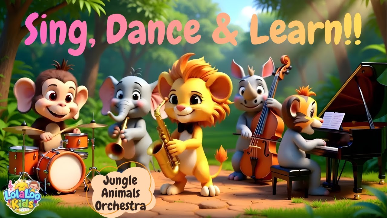 Jungle Animals Orchestra | Nursery Rhymes and Kids Song | Learn Animal and Musical Instrument Names