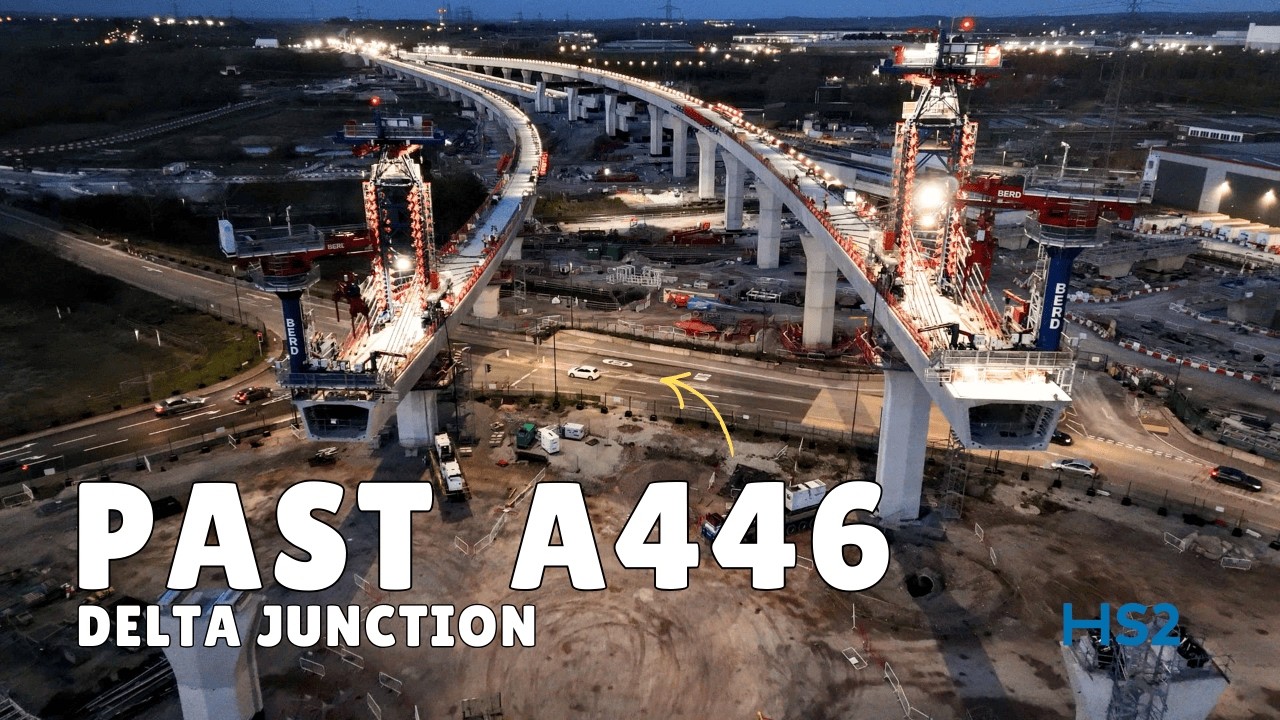 HS2 Delta Junction: Water Orton Viaducts Past A446 (Lichfield Road) | Dusk Drone
