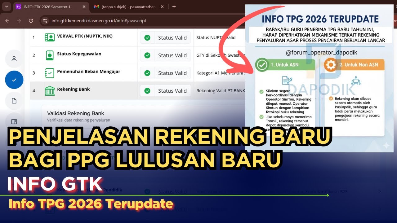 REKENING BARU BAGI LULUSAN PPG BARU | SIMAK PENJELASANNYA