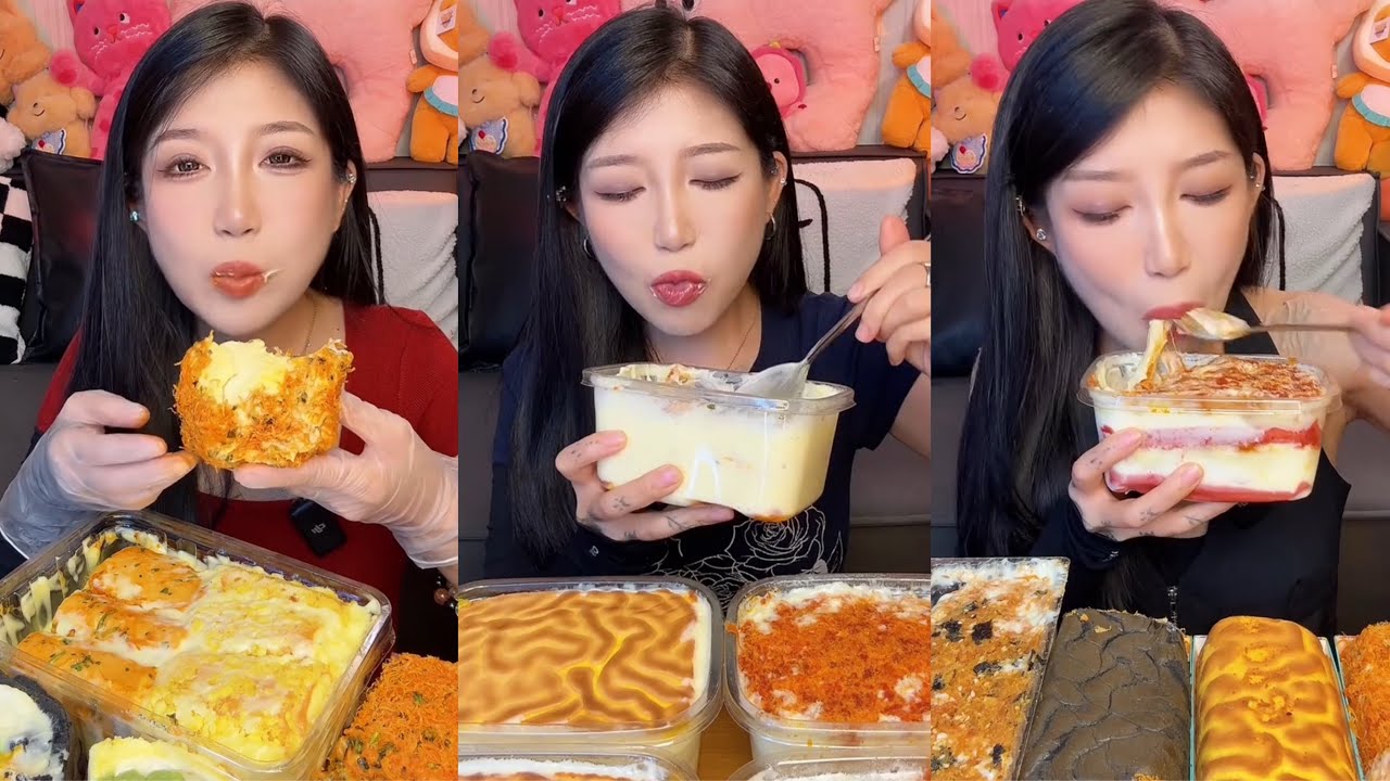 ASMR MUKBANG - MUKBANG SOUND - TIGERSKIN BOX CAKE, FLOSS BOX CAKE,...