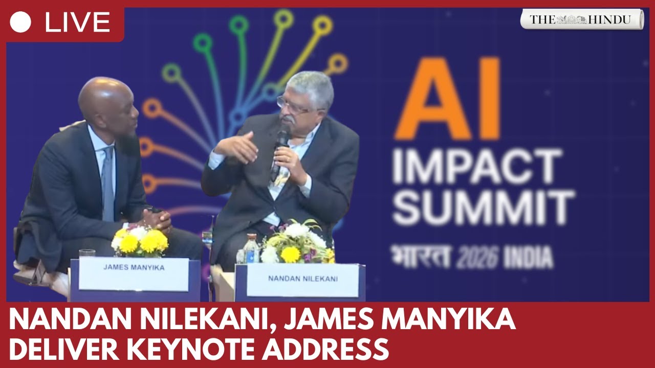 Nandan Nilekani, James Manyika address India AI Impact Summit at Bharat Mandapam in New Delhi