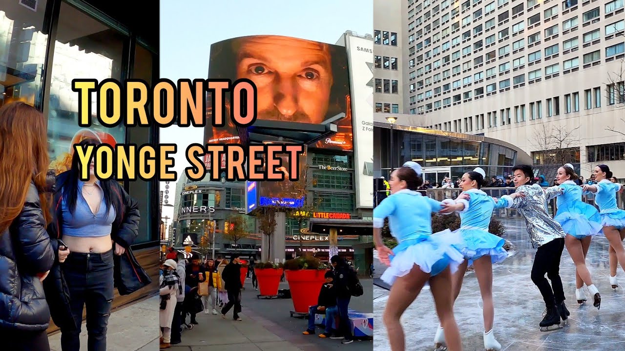 Toronto Saturday Yonge & Dundas Square, Downtown Walking Tour Canada 4k