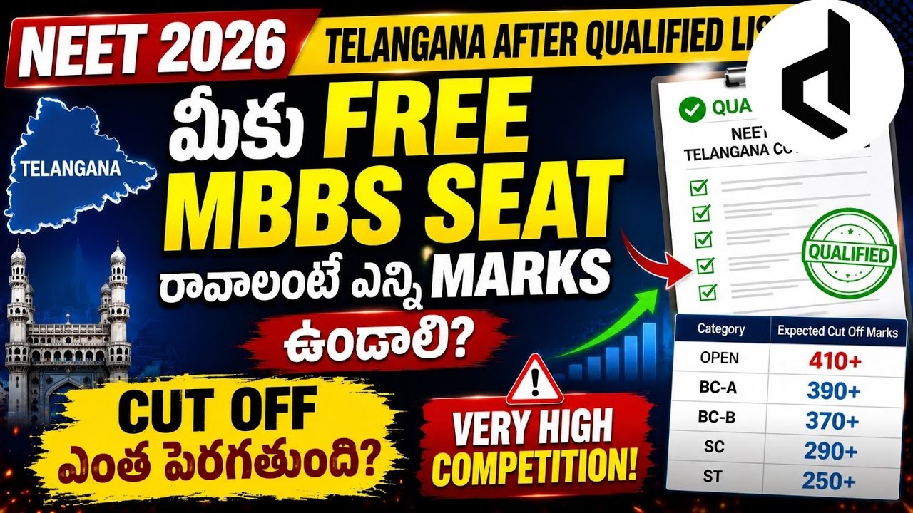 Telangana NEET 2026 Qualified List Cut Off Marks | Category Wise Expected MBBS Cutoff | Free Seat