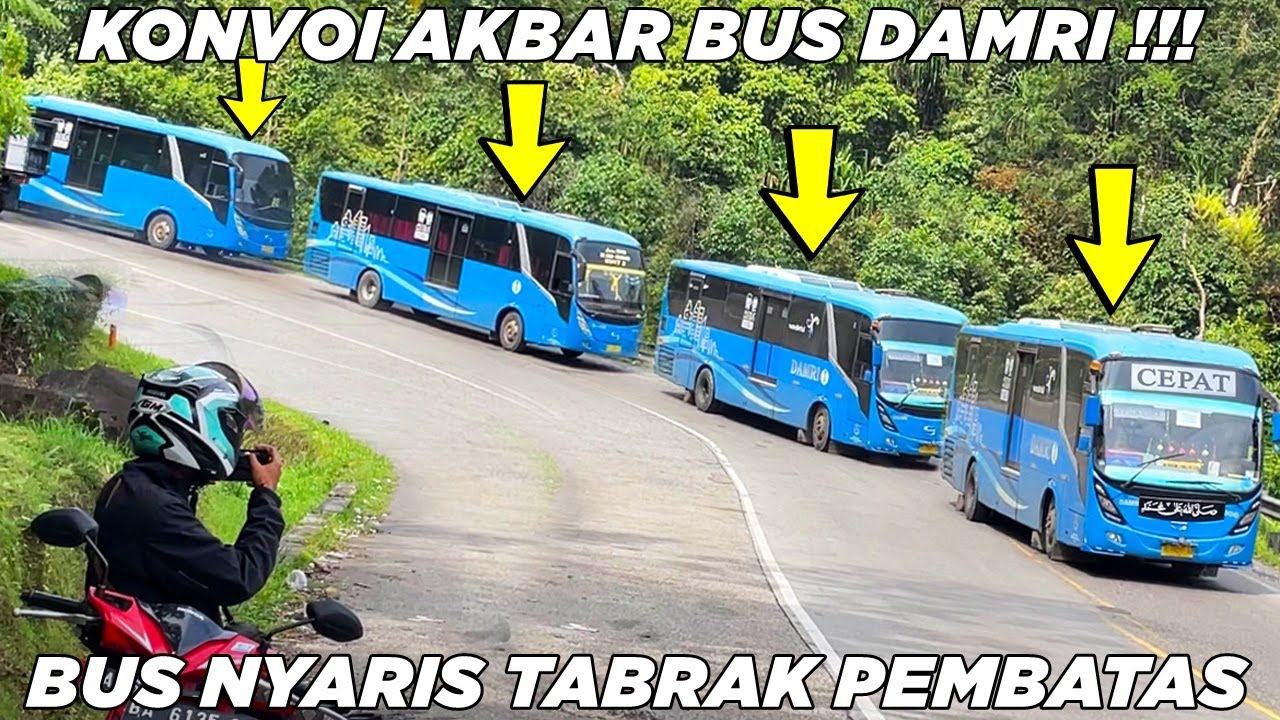 Langka Konvoi Akbar Bus Damri, Detik Detik Bus Nyaris Senggol Pembatas Jalan Sitinjau Lauik