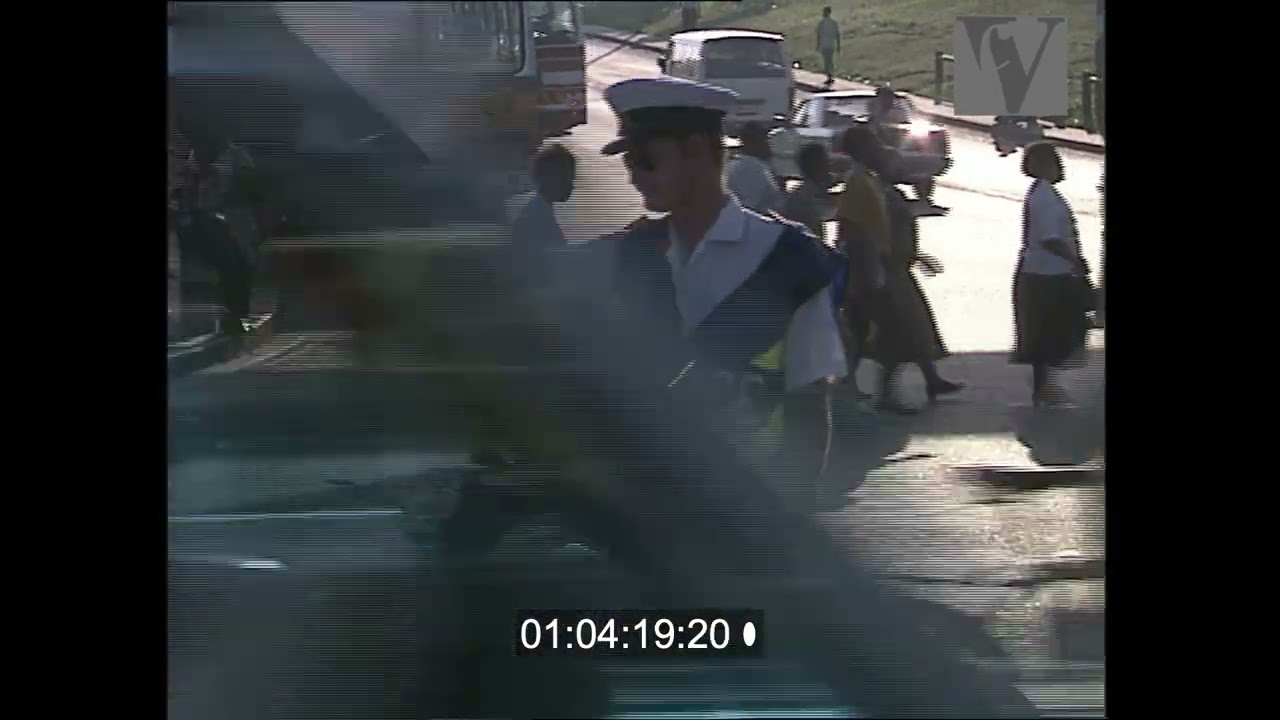 1994, South Africa, Durban downtown, elections, Warwick Triangle, traffic police, b-roll
