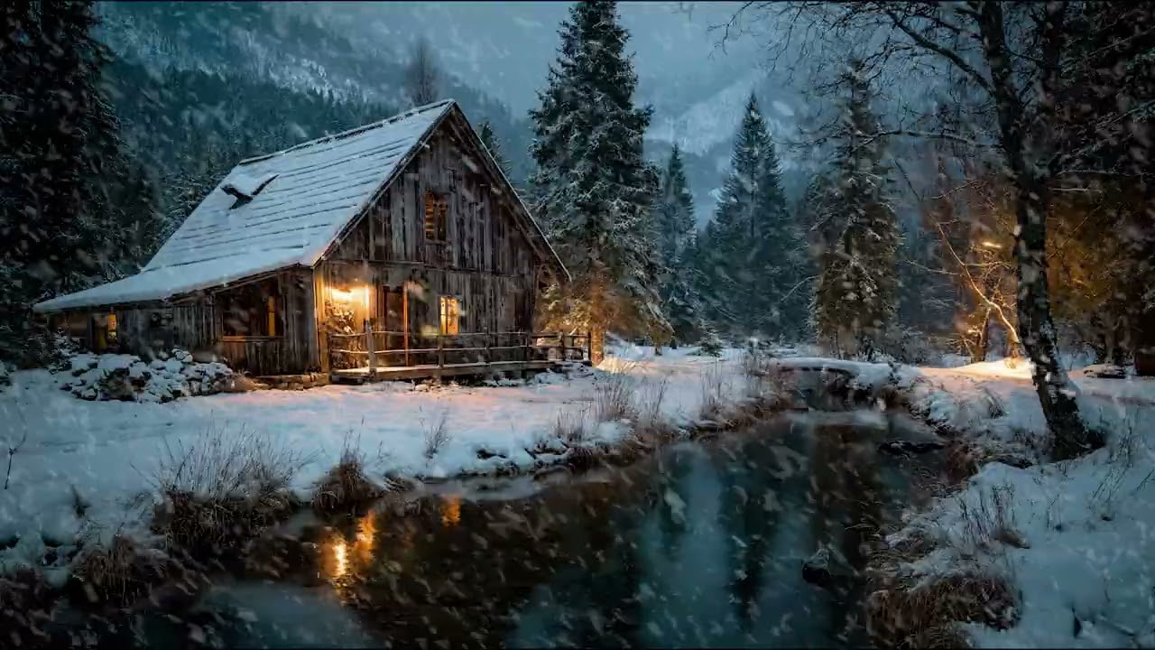 Soothing Winter Snowstorm with Gentle Wind and Falling Snow Sounds for Deep Sleep and Relaxation