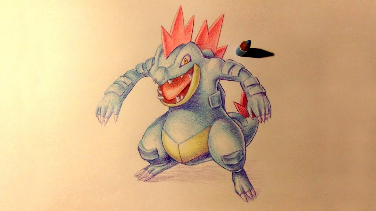 ASMR | Coloring with colored pencils | Feraligatr (Request)