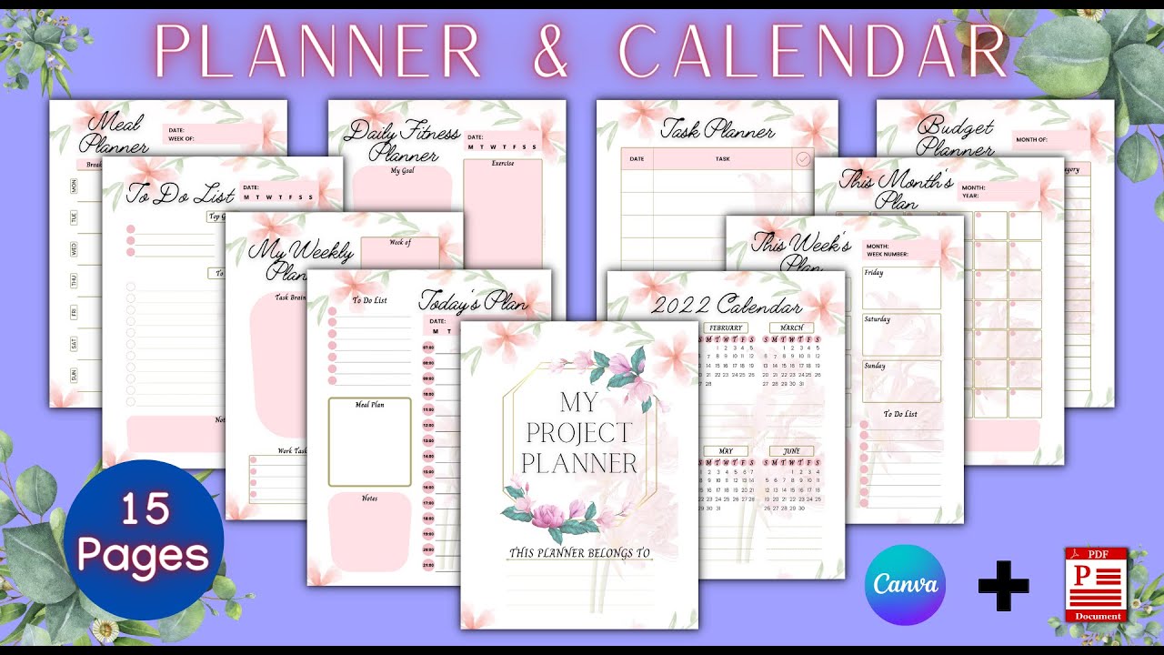 Planner and Calendar Template Bundle for Canva , daily, weekly, monthly planner