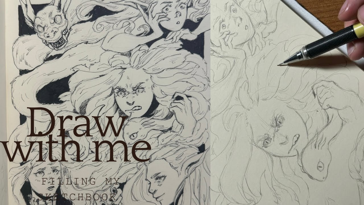 Drawing in my sketchbook - real time session sketching process fantasy creatures part 1