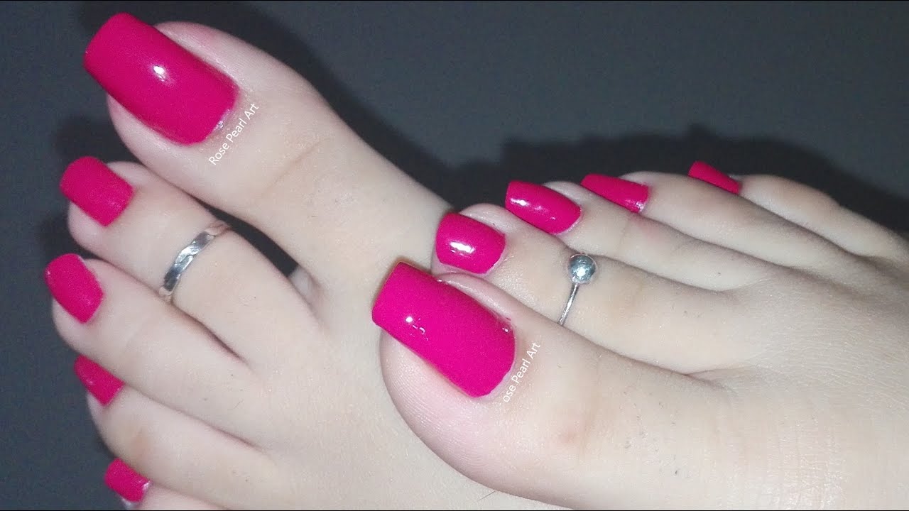 Painting my Natural Long Toe Nails Hot Pink- PEDICURE-Paint Your Toe Nails Perfectly | Rose Pearl