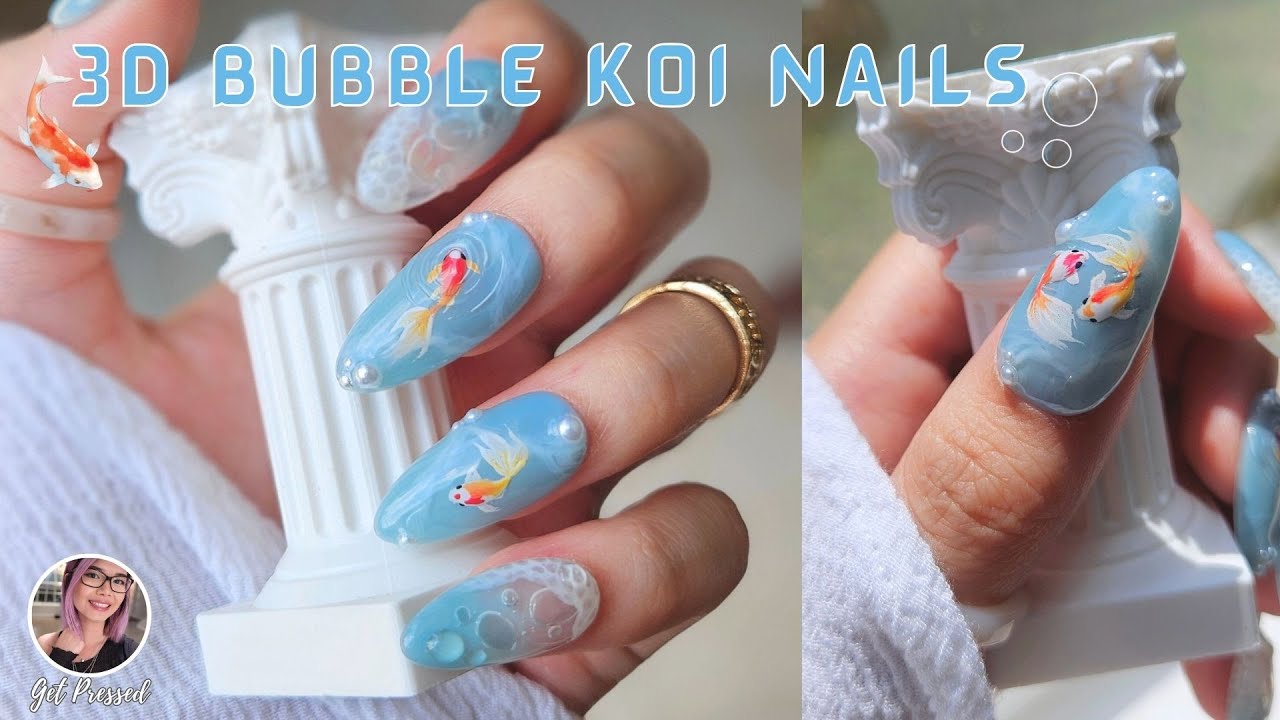 3D Bubble Koi Nails 🌊🐠🌸 - Watch Me Work