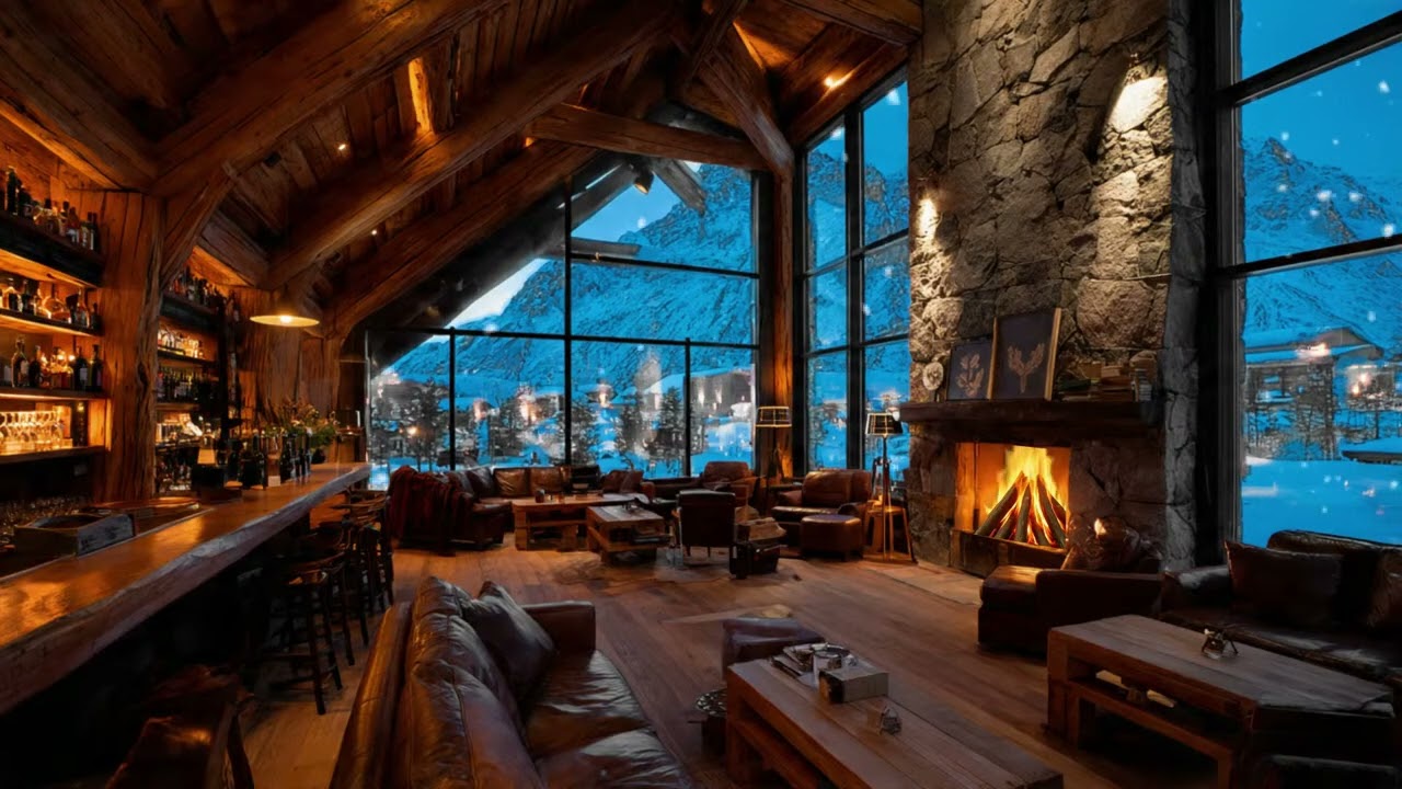 Coffeshop Jazz Music 4K - Calm Fireplace sound for Sleeping 🎷 Snoopy Jazz Music from the 1920s
