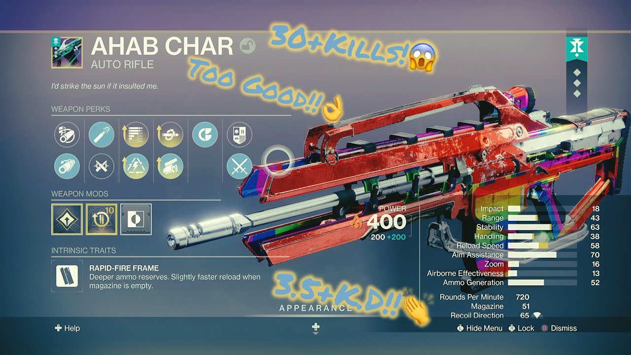 This GODROLL Ahab Char Got Me HOW MANY Kills!😱👏-High Kill/K.D Ahab Char Destiny 2 Gameplay