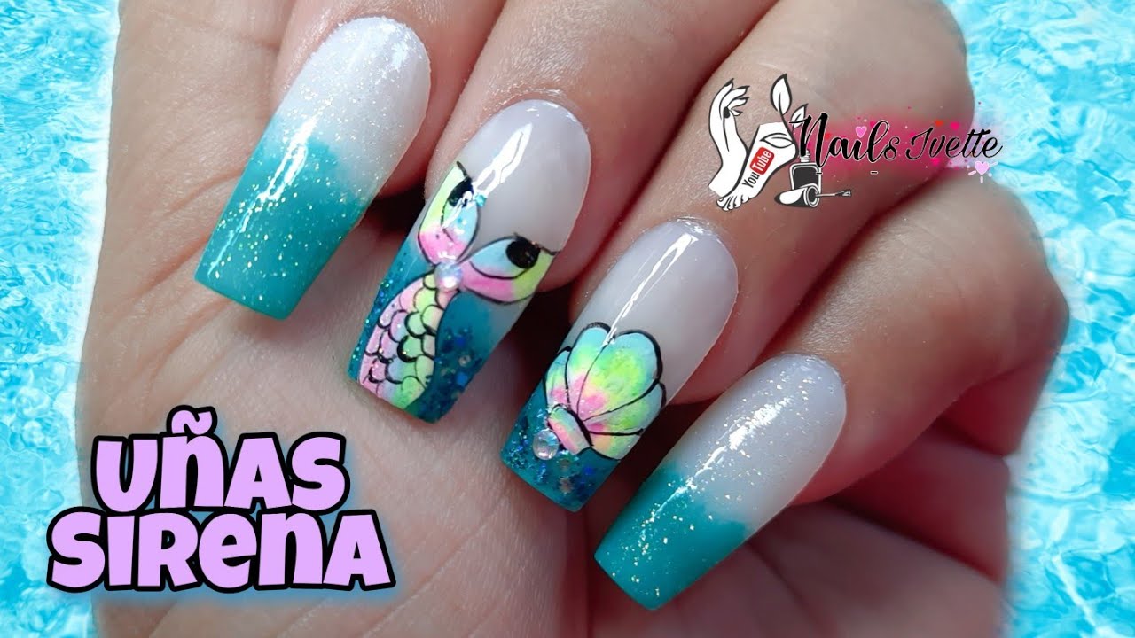 Uñas decoradas cola de sirena / Uñas de sirena paso a paso / mermaid nail art / Uñas para playa