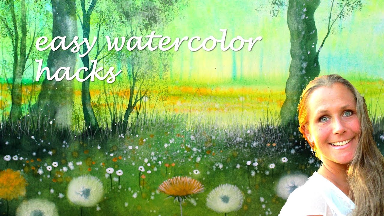easy watercolor hacks - Löwenzahnwiese mit Bäumen - Dandelions ganz einfach mit wenigen Farben!